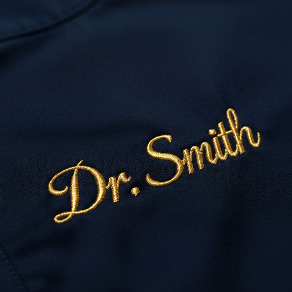 Custom gold embroidery on U&S Collection scrubs