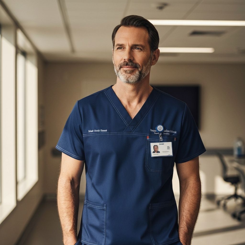 Healthcare professional wearing premium U&S Collection scrubs